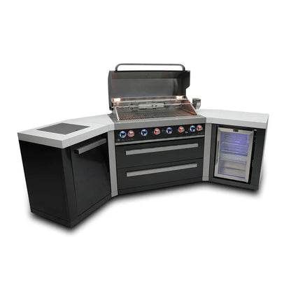 Mont Alpi 805 Black 6-burner Island with 45-Degree Corners and Fridge Cabinet MAi805-BSS45FC - 110"