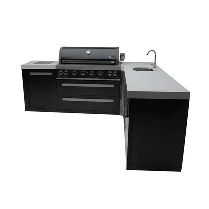 Mont Alpi 805 Black Stainless Steel Island with a 90-degree corner and beverage Center MAi805-BSS90BEV