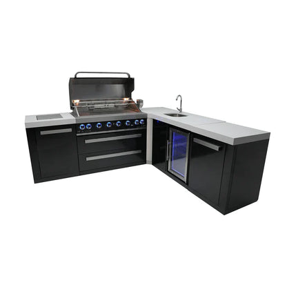 Mont Alpi 805 Black Stainless Steel Island with a 90-degree corner and beverage Center MAi805-BSS90BEV