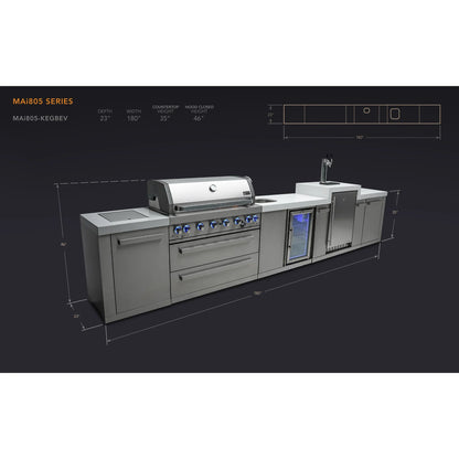 Mont Alpi 805 BBQ Grill Island with Kegerator & Beverage Center - MAi805-KEGBEV - 180''